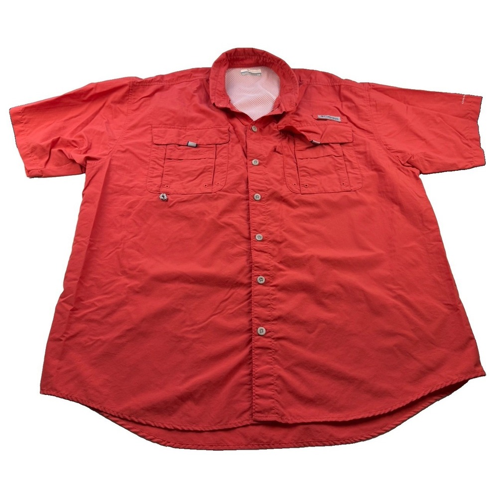 Columbia PFG Omni-Shade Fishing Shirt Mens Large Coral Vented Short Sleeve